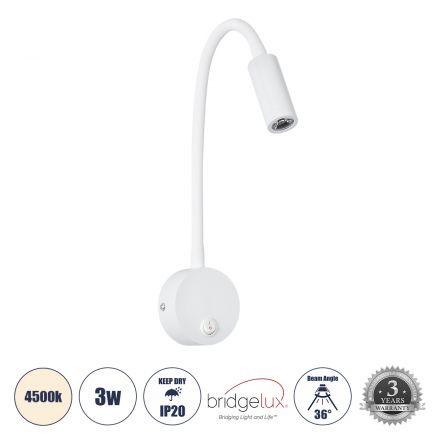 GOOSE Απλίκα Ξενοδοχείου Bed Side LED 3W 300lm 36° - Reading Light - 4500K - Λευκό