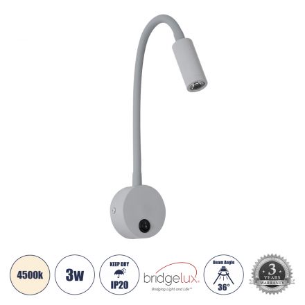 GOOSE Απλίκα Ξενοδοχείου Bed Side LED 3W 300lm 36° - Reading Light - 4500K - Γκρι Ανθρακί