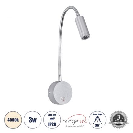 GOOSE Απλίκα Ξενοδοχείου Bed Side LED 3W 300lm 36° - Reading Light - 4500K - Ασημί Νίκελ