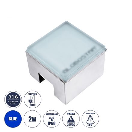 CYBOLITHOS Χωνευτό Φωτιστικό Δαπέδου LED 2W 200lm 120° DC 24V - IP68 - Μπλε Dimmable - Tempered Γαλακτερό Γυαλί & Ανοξείδωτο Ατσάλι - Bridgelux Chip  