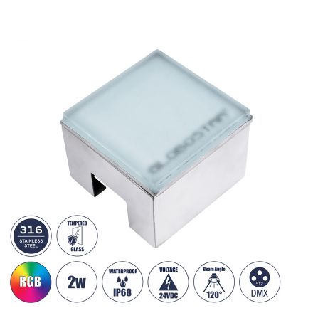 CYBOLITHOS Χωνευτό Φωτιστικό Δαπέδου LED 2W 200lm 120° DC 24V - IP68 - RGB Dimmable - Tempered Γαλακτερό Γυαλί & Ανοξείδωτο Ατσάλι - Bridgelux Chip 