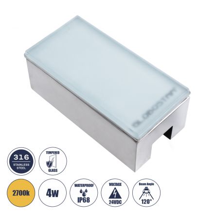 CYBOLITHOS Χωνευτό Φωτιστικό Δαπέδου LED 4W 520lm 120° DC 24V - IP68 - 2700K Dimmable - Tempered Γαλακτερό Γυαλί & Ανοξείδωτο Ατσάλι - Bridgelux Chip  