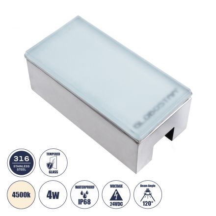 CYBOLITHOS Χωνευτό Φωτιστικό Δαπέδου LED 4W 530lm 120° DC 24V - IP68 - 4500K Dimmable - Tempered Γαλακτερό Γυαλί & Ανοξείδωτο Ατσάλι - Bridgelux Chip