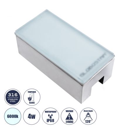 CYBOLITHOS Χωνευτό Φωτιστικό Δαπέδου LED 4W 540lm 120° DC 24V - IP68 - 6000K Dimmable - Tempered Γαλακτερό Γυαλί & Ανοξείδωτο Ατσάλι - Bridgelux Chip