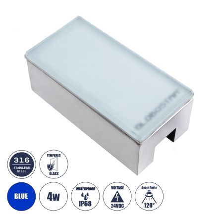 CYBOLITHOS Χωνευτό Φωτιστικό Δαπέδου LED 4W 400lm 120° DC 24V - IP68 - Μπλε Dimmable - Tempered Γαλακτερό Γυαλί & Ανοξείδωτο Ατσάλι - Bridgelux Chip