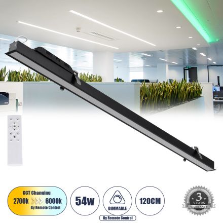 LUCA Γραμμικό Χωνευτό Φωτιστικό LED  54W 6500lm 120° - Dimmable - 3CCT - Μαύρο - 3 Years Warranty