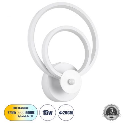 FREDDIE Απλίκα Design LED 15W 1800lm 300° 3CCT Εναλλαγή Φωτισμού μέσω Διακόπτη On/Off All In One - Λευκό