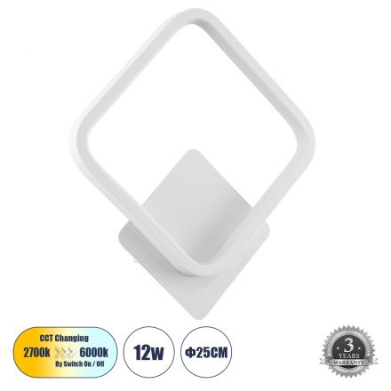 LENA Απλίκα Design LED 12W 1440lm 300° 3CCT - Εναλλαγή Φωτισμού μέσω Διακόπτη On/Off All In One - Λευκό