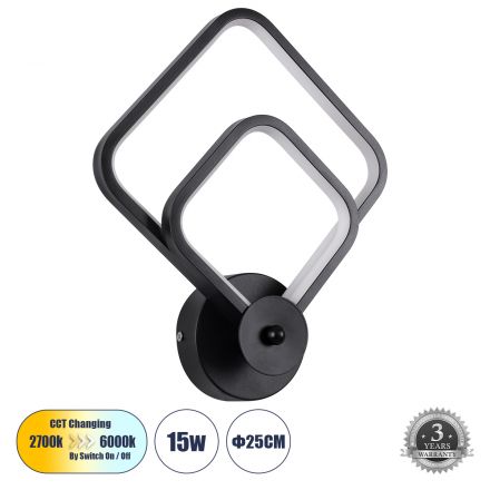 ANNA Απλίκα Design LED  15W 1800lm 300° 3CCT - Εναλλαγή Φωτισμού μέσω Διακόπτη On/Off All In One - Μαύρο