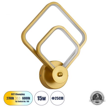 ANNA Απλίκα Design LED 15W 1800lm 300° 3CCT μέσω Διακόπτη On/Off All In One - Χρυσό Βούρτσας