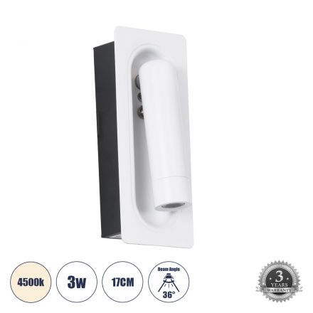 MANHATTAN Απλίκα Ξενοδοχείου Bed Side LED 3W 405lm 36° - Reading Light - 4500K - Λευκό
