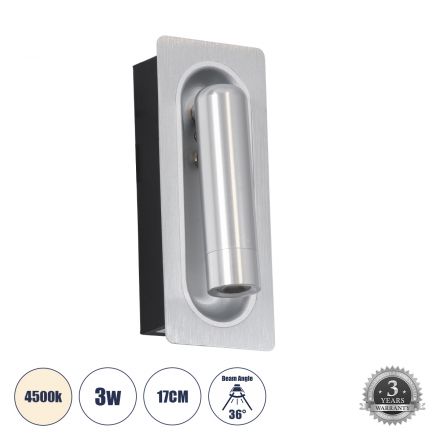 MANHATTAN Απλίκα Ξενοδοχείου Bed Side LED 3W 405lm 36° - Reading Light - 4500K - Νίκελ Βούρτσας