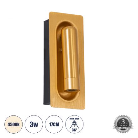 MANHATTAN Απλίκα Ξενοδοχείου Bed Side LED 3W 405lm 36° - Reading Light - 4500K - Χρυσό Βούρτσας