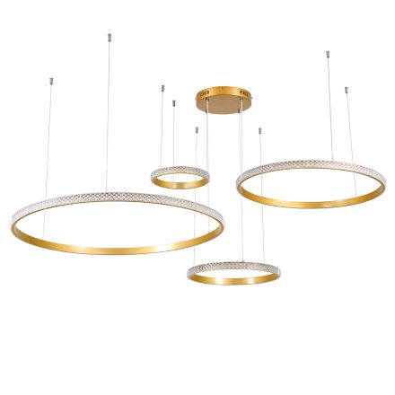 DIAMOND TETRA Κρεμαστό Φωτιστικό LED 150W 3CCT - Dimmable Χρυσό Βούρτσας Φ150 x Υ60cm