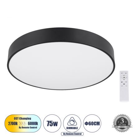 BURTON 61202-S Πλαφονιέρα Οροφής LED CCT 75W 8625lm 120° Dimmable Φ60cm Μαύρο