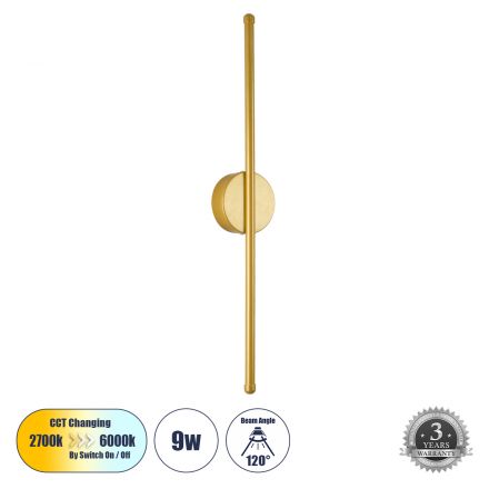 DIADEM Απλίκα Design LED 9W 1080lm 120° 3CCT μέσω Διακόπτη On/Off All In One - Χρυσό 