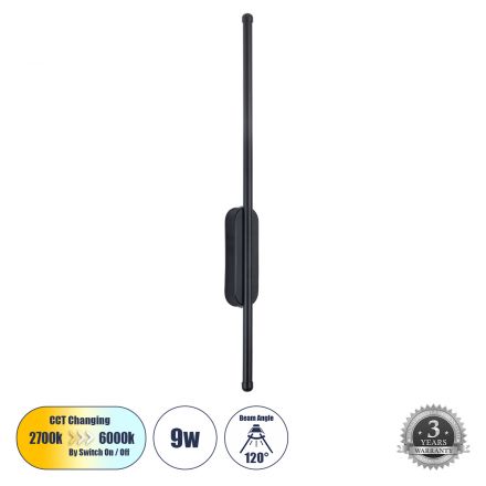 HARLEM Απλίκα Design LED 9W 1080lm 120° 3CCT μέσω Διακόπτη On/Off All In One - Μαύρο 