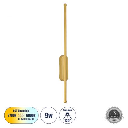 HARLEM Απλίκα Design LED 9W 1080lm 120° 3CCT μέσω Διακόπτη On/Off All In One - Χρυσό