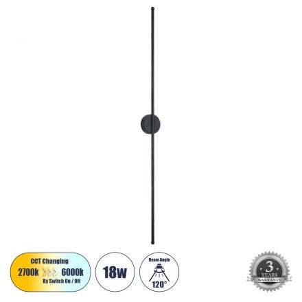 DIADEM Απλίκα Design LED 18W 2160lm 120° 3CCT μέσω Διακόπτη On/Off All In One - Mαύρο