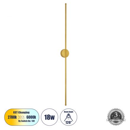 DIADEM Απλίκα Design LED 18W 2160lm 120° 3CCΤ μέσω Διακόπτη On/Off All In One - Χρυσό 