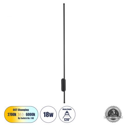 HARLEM Απλίκα Design LED 18W 2160lm 120° 3CCT μέσω Διακόπτη On/Off All In One - Μαύρο 