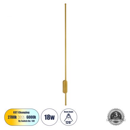 HARLEM Απλίκα Design LED 18W 2160lm 120° 3CCT μέσω Διακόπτη On/Off All In One - Χρυσό 