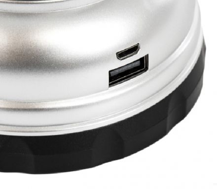 Ηλιακό Επαναφορτιζόμενο Φανάρι Camping LED 5W με Επαναφορτιζόμενη Μπαταρία 18650 1200mAh Li-ion - Power Bank - IP54 - Dimmable - Μαύρο Ασημί - 6000K 