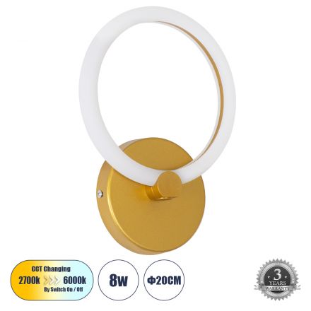 MATILDA Απλίκα Design LED 8W 960lm 360° 3CCT μέσω Διακόπτη On/Off All In One - Χρυσό