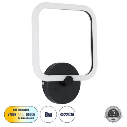 ELIZA Απλίκα Design LED 8W 360° 3CCT μέσω Διακόπτη On/Off All In One - Μαύρο 