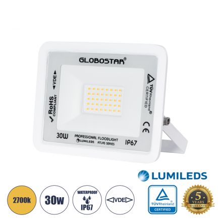 ATLAS Επαγγελματικός Προβολέας LED 30W 3450lm 120° - IP67 - Λευκό -  2700K 