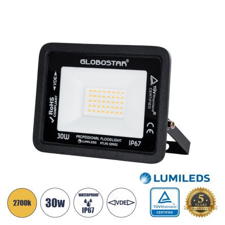 ATLAS Επαγγελματικός Προβολέας LED 30W 3450lm 120° - IP67 - Μαύρο - 2700K 
