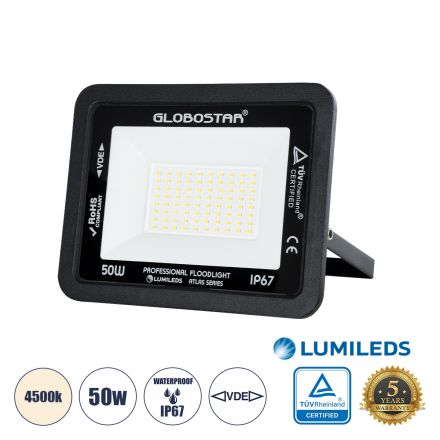 ATLAS Επαγγελματικός Προβολέας LED 50W 6000lm 120° - IP67 - Μαύρο - 4500K 