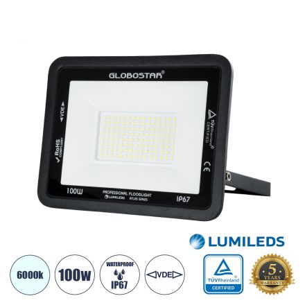 ATLAS Επαγγελματικός Προβολέας LED 100W 12500lm 120° - IP67 - Μαύρο - 6000K