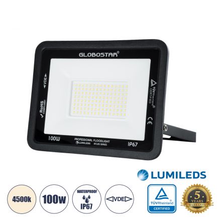 ATLAS Επαγγελματικός Προβολέας LED 100W 12000lm 120° - IP67 - Μαύρο - 4500K 