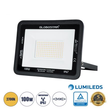 ATLAS Επαγγελματικός Προβολέας LED 100W 11500lm 120° - IP67 - Μαύρο - 2700K 