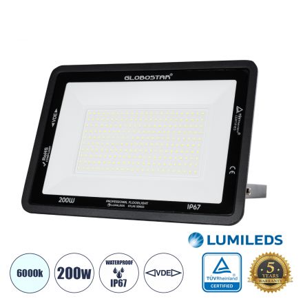 ATLAS Επαγγελματικός Προβολέας LED 200W 25000lm 120° - IP67 - Μαύρο - 6000K