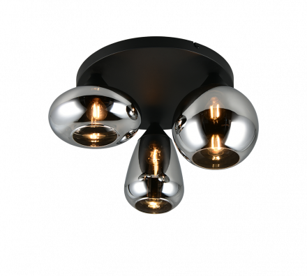 Trio Lighting Πλαφονιέρα 3xE14 LUMINA Μέταλλο-Γυαλί Μαύρο Ματ-Chrome