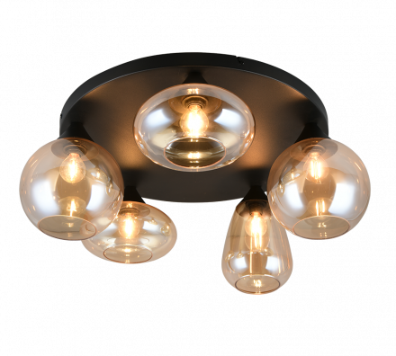 Trio Lighting Πλαφονιέρα 5xE14 LUMINA Μέταλλο-Γυαλί Μαύρο Ματ-Amber