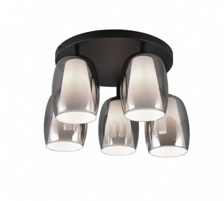 Trio Lighting Πλαφονιέρα LED 5xE14 BARRET Μαύρο Ματ/Smoke