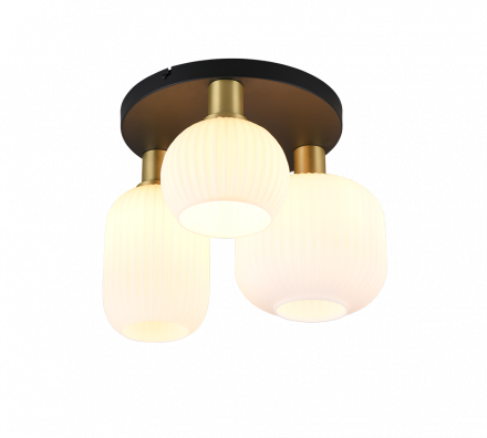 Trio Lighting Πλαφονιέρα 3xE27 DIVA Μέταλλο/Γυαλί Brass/Λευκό