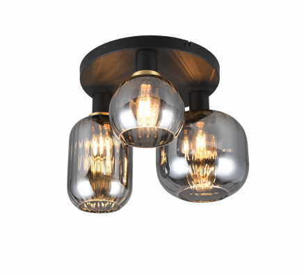 Trio Lighting Πλαφονιέρα 3xE27 DIVA Μέταλλο/Γυαλί Μαύρο Ματ/Smoke