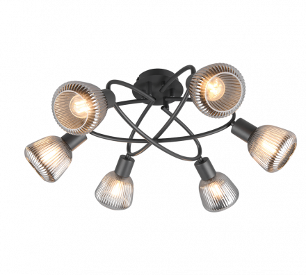 Trio Lighting Πλαφονιέρα 6xE14 TARIFA Μαύρο Ματ-Chrome Μέταλλο-Γυαλί