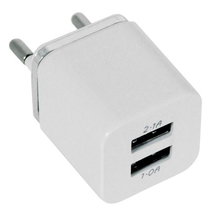 Φορτιστής USB 2 Θέσεων Wall Adapter 2.1A & 1A 5V DC Λευκός με Χρώμιο GloboStar 69996