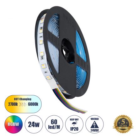 Ταινία LED SMD 5050 RGBW + WW 5in1 5m 24W/m 2400lm/m 60LED/m 120° DC 24V IP20 - RGB +3CCT 