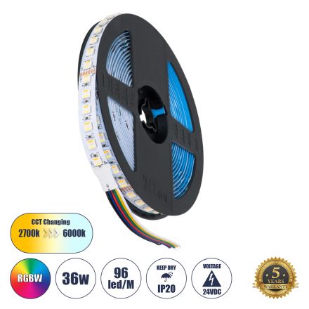 Ταινία LED SMD 5050 RGBW + WW 5in1 5m 36W/m 72LED/m 120° DC 24V IP20 3600lm/m -RGB+3CCT 