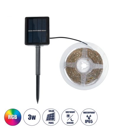 SOLAR LEDSTRIP Αυτόνομο Ηλιακό Σετ Ταινία LED 3m 3W/3m 90LED 30lm/m 120° με Ενσωματωμένα Προγράμματα Λειτουργίας - IP65 - RGB