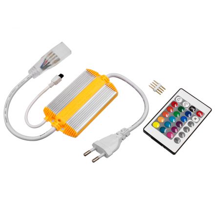 RGB Controller με Ασύρματο Χειριστήριο IR - Μεταλλάκτης Τροφοδοσίας AC/DC 230V IP68 Wide Ταινίας Διπλής Σειράς LED RGB 4 Pin Max 1500W - Έως 100 Μέτρα