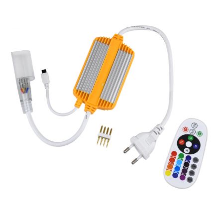 70625 RGB Controller με Ασύρματο Χειριστήριο IR - Μεταλλάκτης Τροφοδοσίας AC/DC 230V - IP65 για OVALE 120° Neon Flex LED RGB 4 Pin Max 1500W - Έως 100 Μέτρα