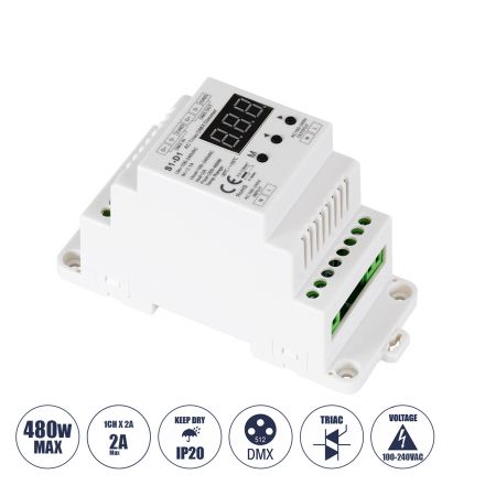 SKYDANCE AC Triac DMX Dimmer Din Rail Ράγας 1 Καναλιού 100-240V 1 x 2A 480W - Max 2A 480W - IP20 DMX512 