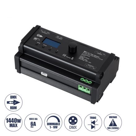 SKYDANCE AC Triac DMX Dimmer Din Rail Ράγας 1 Καναλιού - 100-240V 1 x 6A 1440W - Max 6A 1440W - IP20 DMX512